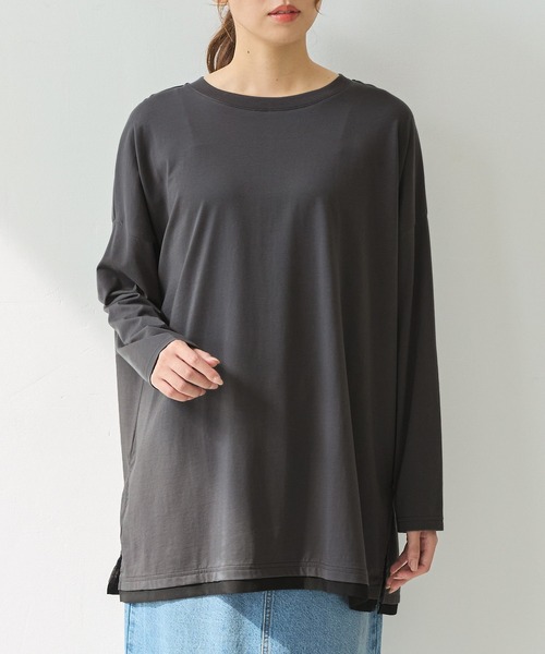 Honeys(ハニーズ)の「チュニックTシャツ(Tシャツ/カットソー・レディース・グレイッシュベージュ/ブラウン/ネイビー/スミクロ・F)」の21枚目の写真