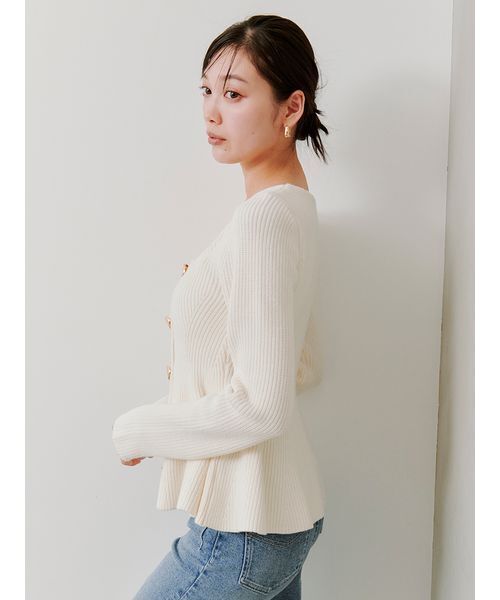 ★美品 SNIDEL ベージュ 長袖 ニット・セーター FREE SIZE スクエアネックペプラムニットプルオーバー（ニット/セーター