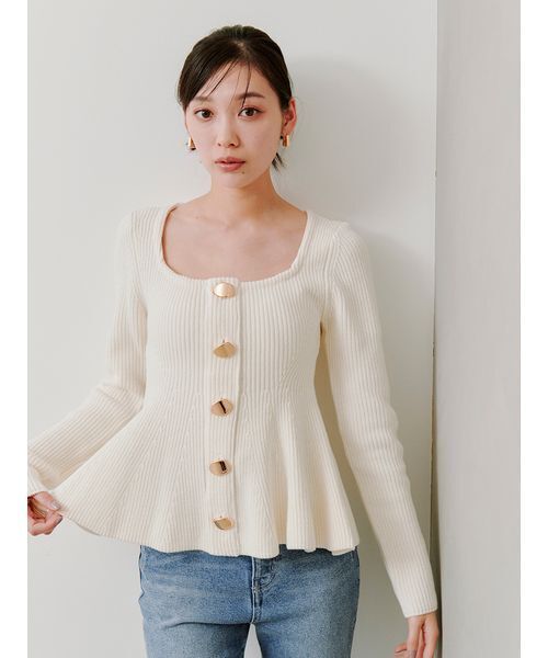 スクエアネックペプラムニットプルオーバー（ニット/セーター