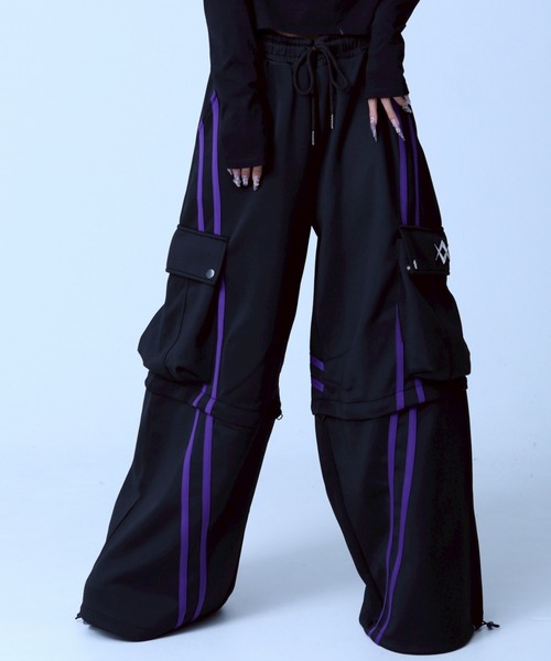 REFLEM/レフレム　2WAYワイド　ベロアカーゴパンツ　黒紫 REFLEM【レフレム】2WAYベロアワイドカーゴパンツ/全1色