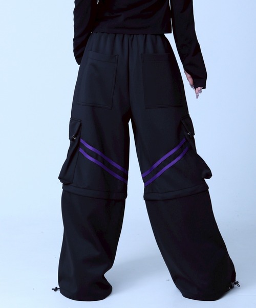 REFLEM 2WAYワイドカーゴトラックパンツ ブラック×ホワイト REFLEM パンツ 「REFLEM/レフレム」2WAYワイドカーゴトラック