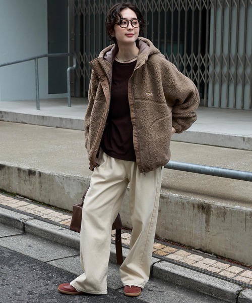 ブリーフィング　レディースボアブルゾン　Sサイズ　ブラウン THREE FIFTY STANDARD ミリタリーテイストのボアブルゾン〈モカ