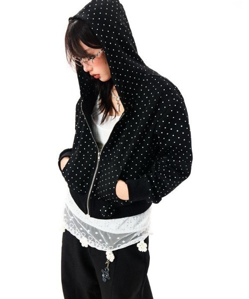 LADY LIKE(レディライク)の「ミニドット刺繍入りパーカー(パーカー・レディース・ブラック・M)」の13枚目の写真