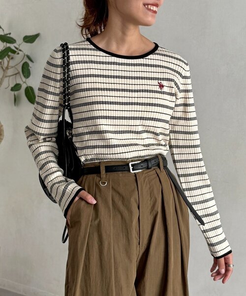 U.S. POLO ASSN.（ユーエスポロアッスン）の「【U.S. POLO ASSN.】クルーネックリブニット（ニット/セーター・レディース・アイボリー/ブラック/ブラウン/ホワイト系その他/ネイビー/ブラック系その他・FREE）」の3枚目の写真