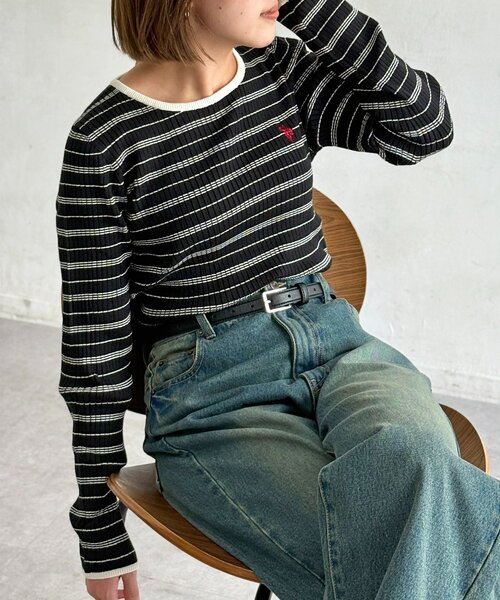 U.S. POLO ASSN.（ユーエスポロアッスン）の「【U.S. POLO ASSN.】クルーネックリブニット（ニット/セーター・レディース・アイボリー/ブラック/ブラウン/ホワイト系その他/ネイビー/ブラック系その他・FREE）」の5枚目の写真