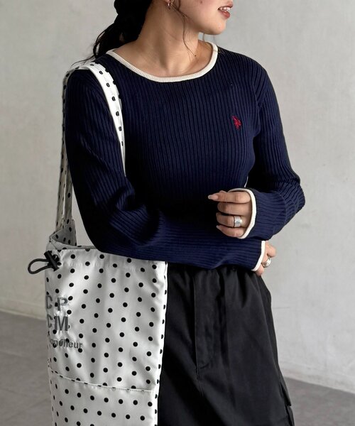 U.S. POLO ASSN.（ユーエスポロアッスン）の「【U.S. POLO ASSN.】クルーネックリブニット（ニット/セーター・レディース・アイボリー/ブラック/ブラウン/ホワイト系その他/ネイビー/ブラック系その他・FREE）」の6枚目の写真