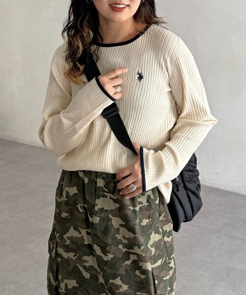 U.S. POLO ASSN.（ユーエスポロアッスン）の「【U.S. POLO ASSN.】クルーネックリブニット（ニット/セーター・レディース・アイボリー/ブラック/ブラウン/ホワイト系その他/ネイビー/ブラック系その他・FREE）」の11枚目の写真