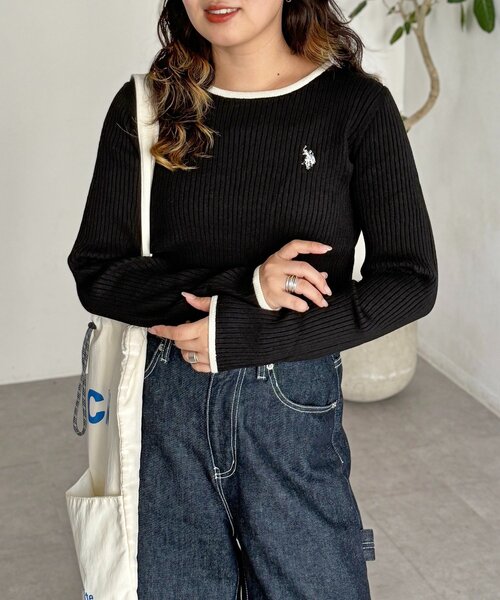 U.S. POLO ASSN.（ユーエスポロアッスン）の「【U.S. POLO ASSN.】クルーネックリブニット（ニット/セーター・レディース・アイボリー/ブラック/ブラウン/ホワイト系その他/ネイビー/ブラック系その他・FREE）」の21枚目の写真