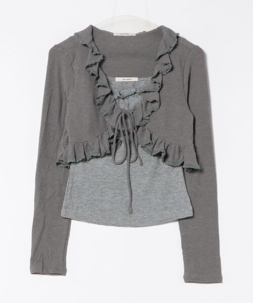 Never mind the XU / Chikashitsu+（ネバーマインド ザ エックスユー / チカシツプラス）の「【nmtc+】ruffing cami set cardigan / 【エヌエムティーシープラス】キャミセットカーディガン（カーディガン/ボレロ・レディース・ホワイト/グレー/チャコール・ONE SIZE）」の19枚目の写真