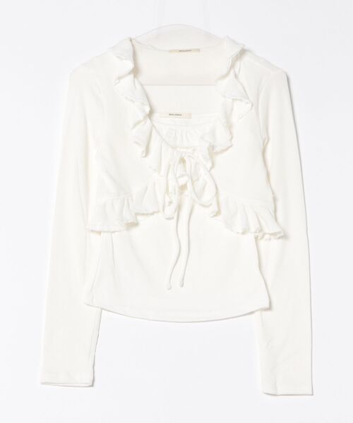 Never mind the XU / Chikashitsu+（ネバーマインド ザ エックスユー / チカシツプラス）の「【nmtc+】ruffing cami set cardigan / 【エヌエムティーシープラス】キャミセットカーディガン（カーディガン/ボレロ・レディース・ホワイト/グレー/チャコール・ONE SIZE）」の17枚目の写真