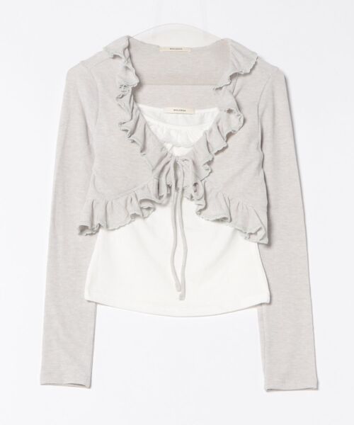 Never mind the XU / Chikashitsu+（ネバーマインド ザ エックスユー / チカシツプラス）の「【nmtc+】ruffing cami set cardigan / 【エヌエムティーシープラス】キャミセットカーディガン（カーディガン/ボレロ・レディース・ホワイト/グレー/チャコール・ONE SIZE）」の20枚目の写真