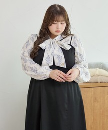 【大きいサイズ】チャーム付きロングスリーブボウタイブラウス