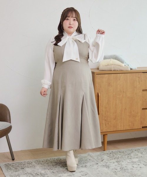 大きいサイズ】チャーム付きロングスリーブボウタイブラウス（シャツ