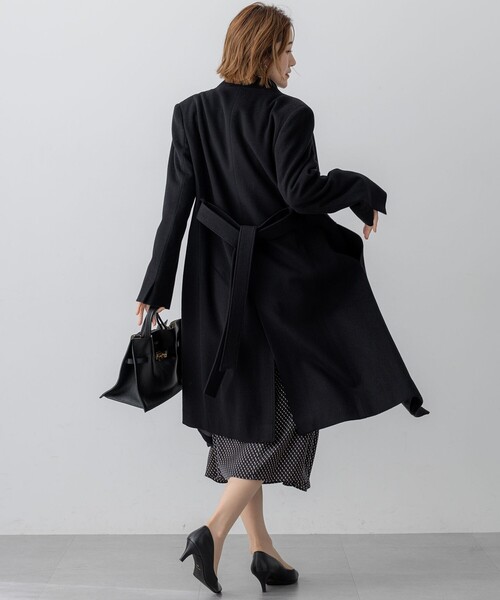新品 23区 ウールコート 2024年 黒 ライトアウターコート 36300円 ウールカシミヤビーバー スタンドカラー コート（その他アウター）｜23