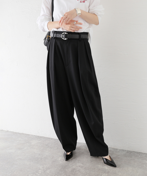 journal standard L'essage（ジャーナルスタンダードレサージュ）の「ウールWタックパンツ（スラックス・レディース・ブラック/グレー・36/38）」の2枚目の写真