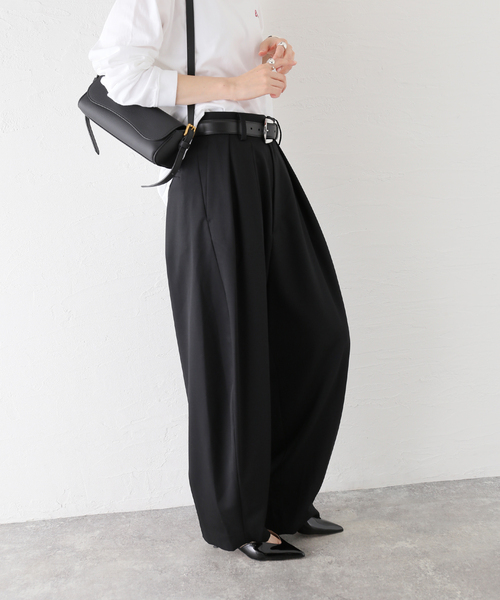 journal standard L'essage（ジャーナルスタンダードレサージュ）の「ウールWタックパンツ（スラックス・レディース・ブラック/グレー・36/38）」の3枚目の写真