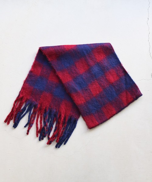 NOISE MAKER（ノイズメーカー）の「ブロックチェックボリュームフリンジマフラー（マフラー・レディース・ネイビー系・FREE）」の4枚目の写真