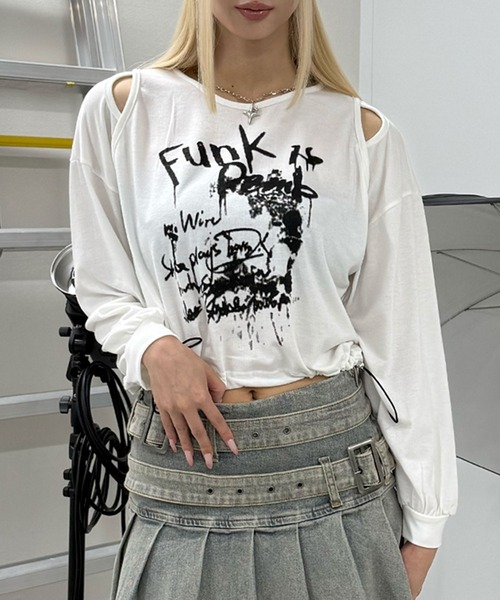 Figments(フィグメンツ)の「オープンショルダ-FunkロンT(Tシャツ/カットソー・レディース・ホワイト/ブラック・FREE)」の12枚目の写真