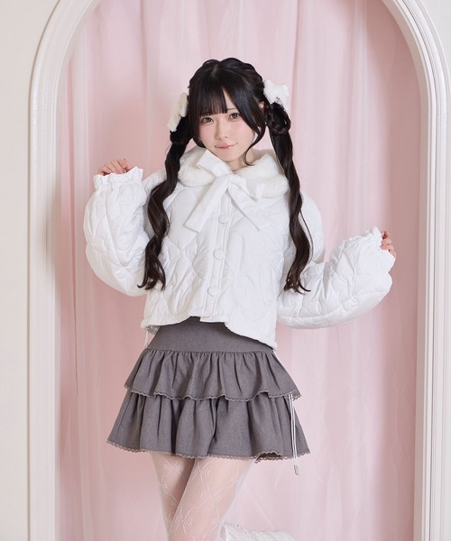 Honey Cinnamon(ハニーシナモン)の「リボンキルティングショート中綿ジャケット(ダウンジャケット/コート・レディース・ピンク/ホワイト・FREE)」の2枚目の写真