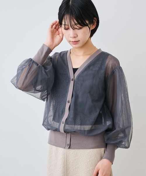 IEDIT 旬の透け感を品よくプラス シアーチュールカーディガン