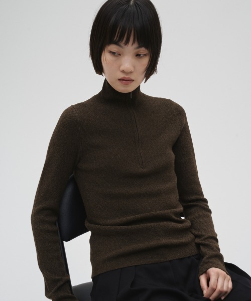 TODAYFUL(トゥデイフル)の「Halfzip Rib Knit(ニット/セーター・レディース・チョコ/ダークグレー/キナリ・FREE)」の1枚目の写真