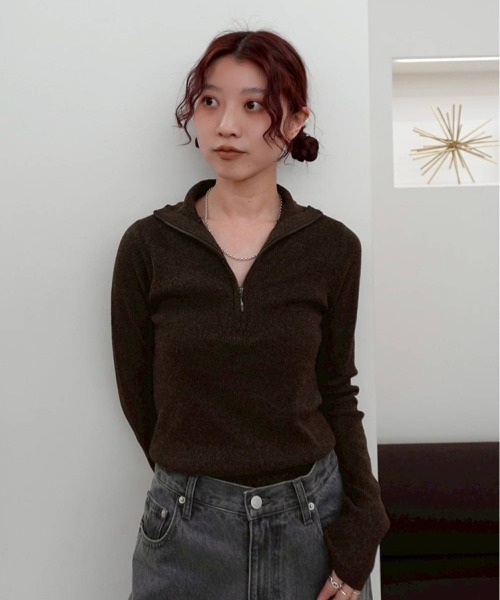 TODAYFUL(トゥデイフル)の「Halfzip Rib Knit(ニット/セーター・レディース・チョコ/ダークグレー/キナリ・FREE)」の18枚目の写真