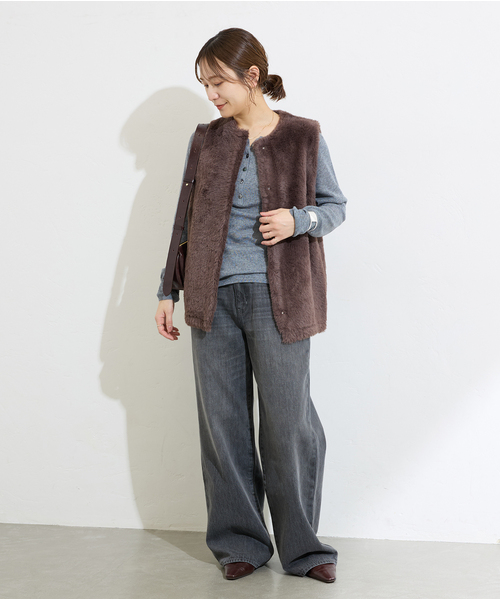 JOURNAL STANDARD（ジャーナルスタンダード）の「《追加2》ダブルフェイスフェザークルーネックベスト（ベスト・レディース・ブラック/ベージュ/ブラウン・FREE）」の12枚目の写真