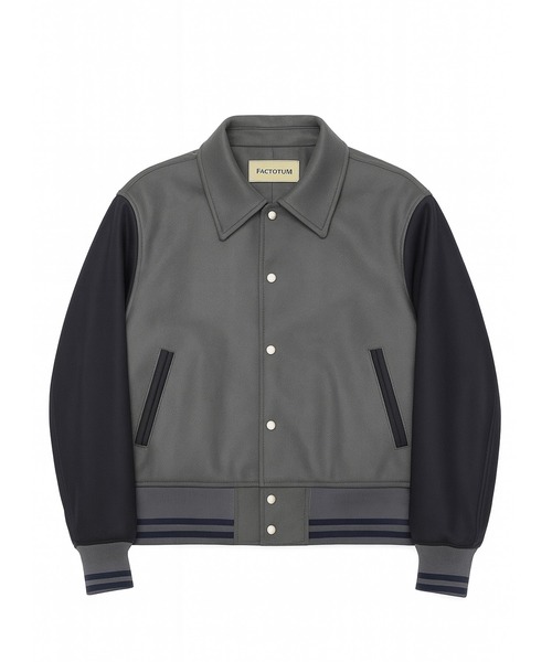 スタジャン　　　ブラック×グレー フランネル×レザー コンビスタジャン – 買えるLEON