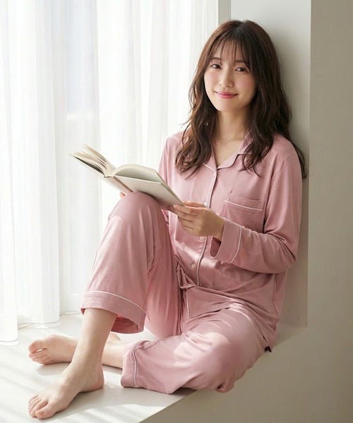fran de lingerie(フランデランジェリー)の「tororelax とろリラベーシックなパジャマタイプ「とろリラ」全開上下セット(ルームウェア/パジャマ・レディース・ライトグレー/ブラック/アイボリー/ピンク系その他・M-L)」の1枚目の写真