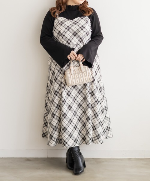CLETTE(クレット)の「CLETTEオリジナルチェック柄キャミワンピース(ワンピース・レディース・ベージュ/アイボリー/ブラック・LL/3L/4L)」の6枚目の写真