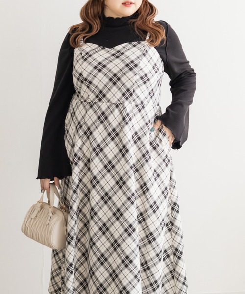 CLETTE(クレット)の「CLETTEオリジナルチェック柄キャミワンピース(ワンピース・レディース・ベージュ/アイボリー/ブラック・LL/3L/4L)」の8枚目の写真