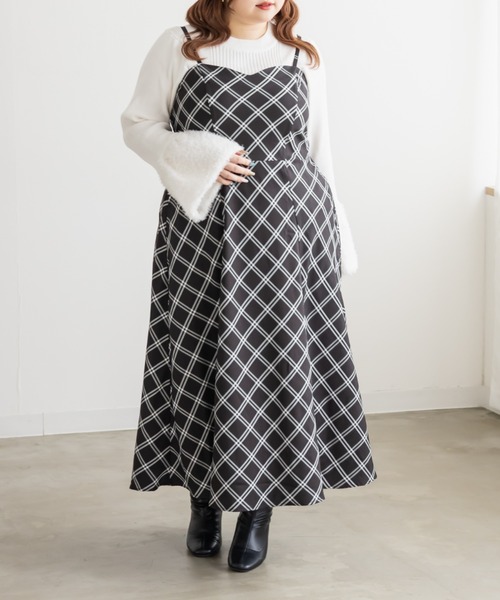 CLETTE(クレット)の「CLETTEオリジナルチェック柄キャミワンピース(ワンピース・レディース・ベージュ/アイボリー/ブラック・LL/3L/4L)」の10枚目の写真