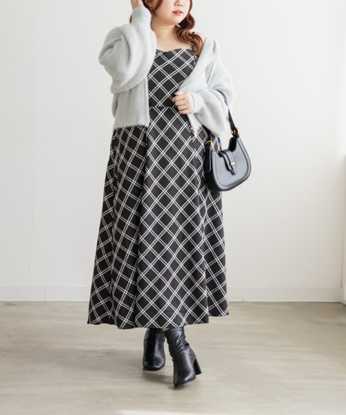 CLETTE(クレット)の「CLETTEオリジナルチェック柄キャミワンピース(ワンピース・レディース・ベージュ/アイボリー/ブラック・LL/3L/4L)」の12枚目の写真