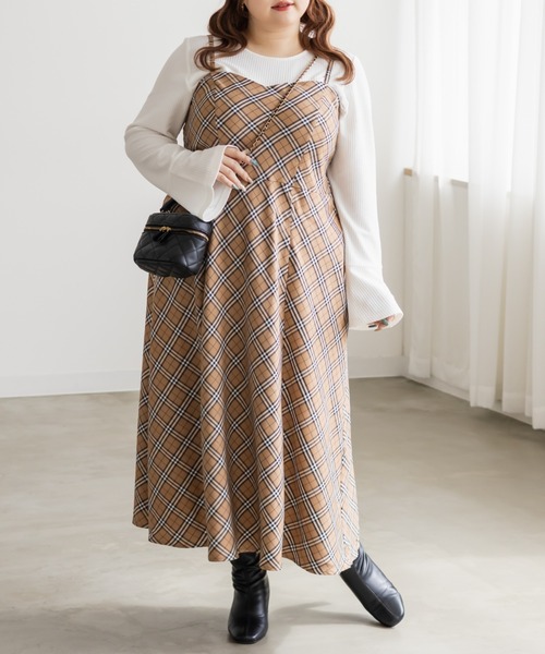 CLETTE(クレット)の「CLETTEオリジナルチェック柄キャミワンピース(ワンピース・レディース・ベージュ/アイボリー/ブラック・LL/3L/4L)」の15枚目の写真