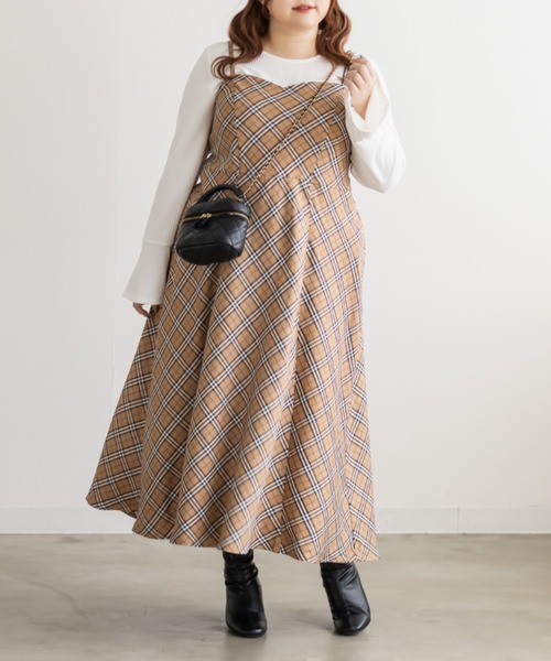 CLETTE(クレット)の「CLETTEオリジナルチェック柄キャミワンピース(ワンピース・レディース・ベージュ/アイボリー/ブラック・LL/3L/4L)」の16枚目の写真