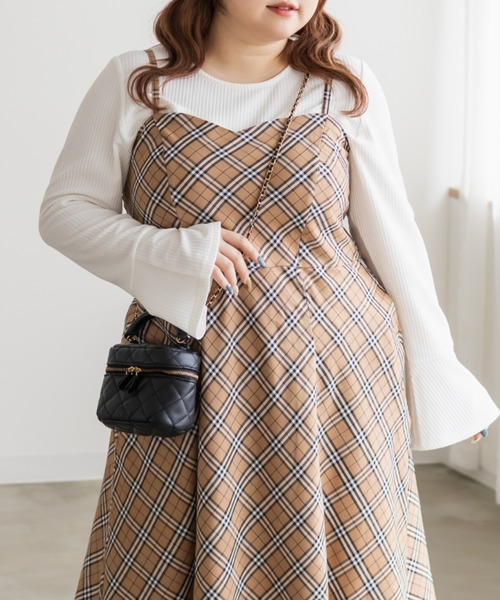 CLETTE(クレット)の「CLETTEオリジナルチェック柄キャミワンピース(ワンピース・レディース・ベージュ/アイボリー/ブラック・LL/3L/4L)」の17枚目の写真