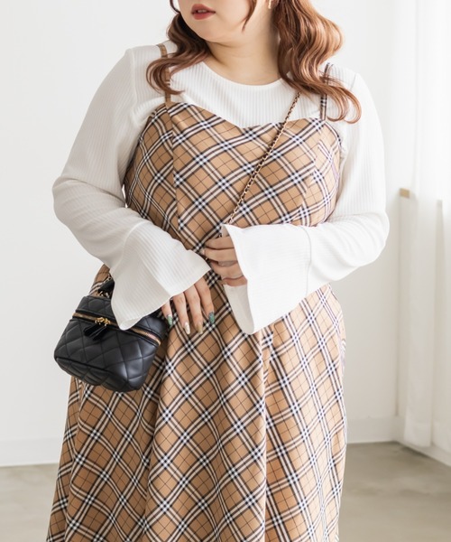 CLETTE(クレット)の「CLETTEオリジナルチェック柄キャミワンピース(ワンピース・レディース・ベージュ/アイボリー/ブラック・LL/3L/4L)」の18枚目の写真