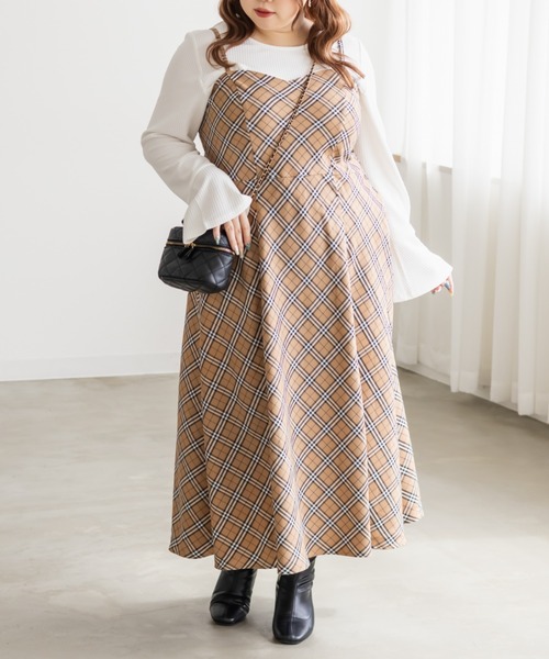 CLETTE(クレット)の「CLETTEオリジナルチェック柄キャミワンピース(ワンピース・レディース・ベージュ/アイボリー/ブラック・LL/3L/4L)」の14枚目の写真