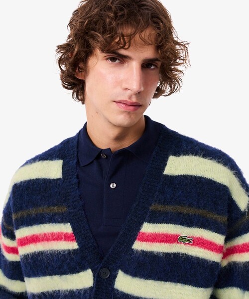 LACOSTE（ラコステ）の「アルパカブレンドボーダーウールニットカーディガン（カーディガン/ボレロ・メンズ・ネイビー・2/3/4/5）」の2枚目の写真