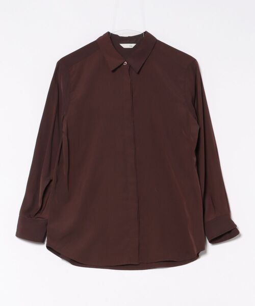 m.f.editorial（エムエフエディトリアル）の「【ウォッシャブル】レーヨン混 レギュラーカラー 比翼長袖ブラウス（シャツ/ブラウス・レディース・ダークウッド/ネイビー/ホワイト/サックスブルー・LARGE/S/X-LARGE/MEDIUM）」の5枚目の写真