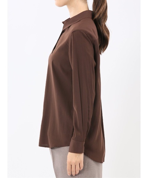 m.f.editorial（エムエフエディトリアル）の「【ウォッシャブル】レーヨン混 レギュラーカラー 比翼長袖ブラウス（シャツ/ブラウス・レディース・ダークウッド/ネイビー/ホワイト/サックスブルー・LARGE/S/X-LARGE/MEDIUM）」の11枚目の写真