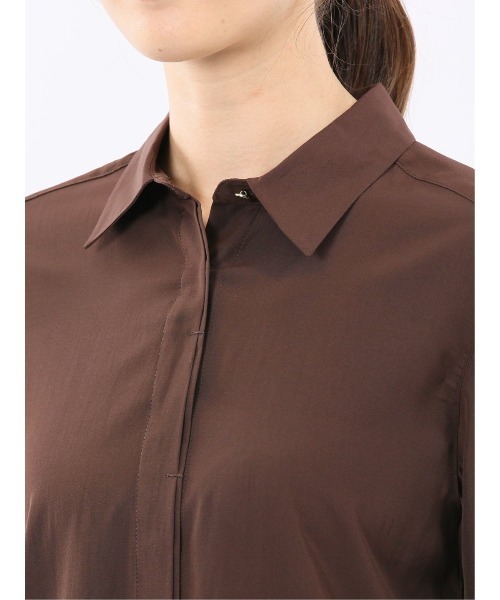 m.f.editorial（エムエフエディトリアル）の「【ウォッシャブル】レーヨン混 レギュラーカラー 比翼長袖ブラウス（シャツ/ブラウス・レディース・ダークウッド/ネイビー/ホワイト/サックスブルー・LARGE/S/X-LARGE/MEDIUM）」の13枚目の写真