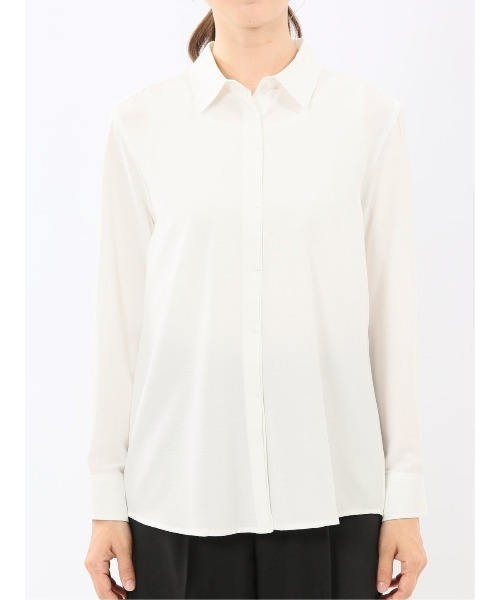 m.f.editorial（エムエフエディトリアル）の「【ウォッシャブル】レーヨン混 レギュラーカラー 比翼長袖ブラウス（シャツ/ブラウス・レディース・ダークウッド/ネイビー/ホワイト/サックスブルー・LARGE/S/X-LARGE/MEDIUM）」の20枚目の写真