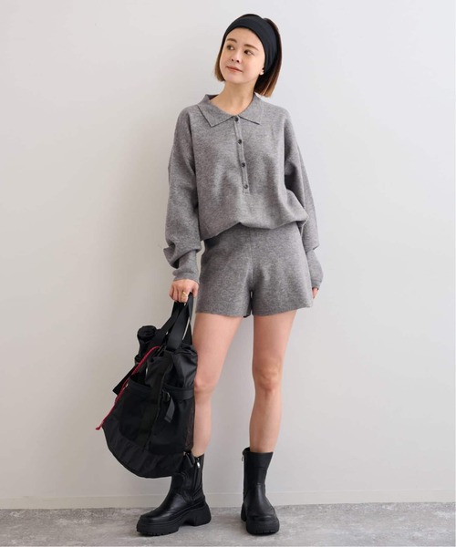 U by SPICK&SPAN（ユーバイスピックアンドスパン）の「《追加》えり付きニットロンパース（ワンピース・レディース・モカ/ライトグレー・FREE）」の6枚目の写真