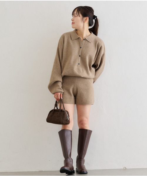 U by SPICK&SPAN（ユーバイスピックアンドスパン）の「《追加》えり付きニットロンパース（ワンピース・レディース・モカ/ライトグレー・FREE）」の14枚目の写真