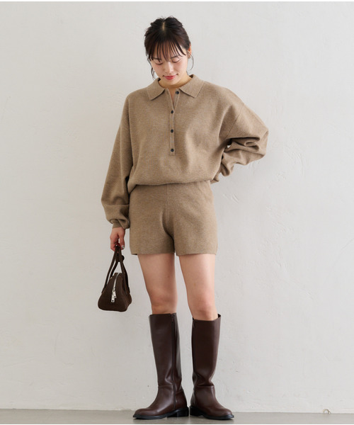 U by SPICK&SPAN（ユーバイスピックアンドスパン）の「《追加》えり付きニットロンパース（ワンピース・レディース・モカ/ライトグレー・FREE）」の18枚目の写真