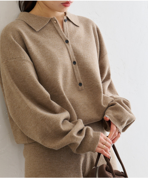 U by SPICK&SPAN（ユーバイスピックアンドスパン）の「《追加》えり付きニットロンパース（ワンピース・レディース・モカ/ライトグレー・FREE）」の19枚目の写真