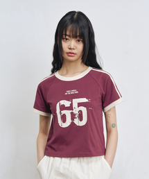 ナンバー レタリング クロップ リンガー Tシャツ PLUMBERRY