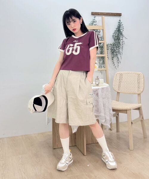 LMR（エルエムアール）の「ナンバー レタリング クロップ リンガー Tシャツ PLUMBERRY（Tシャツ/カットソー・レディース・バーガンディー・FREE）」の5枚目の写真