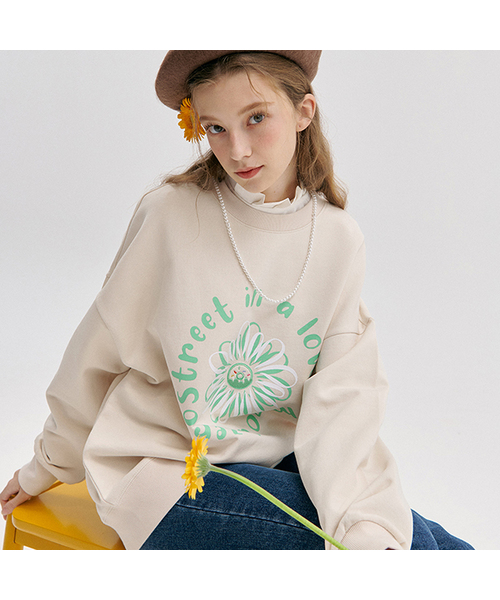 ZEROSTREET（ゼロストリート）の「[7カラー] フラワードーナツスウェット（スウェット・レディース・オートミール/ネイビー/Beige/ブラック/アイボリー/ブルー/ホワイト/ライトブルー/Cream・FREE）」の3枚目の写真